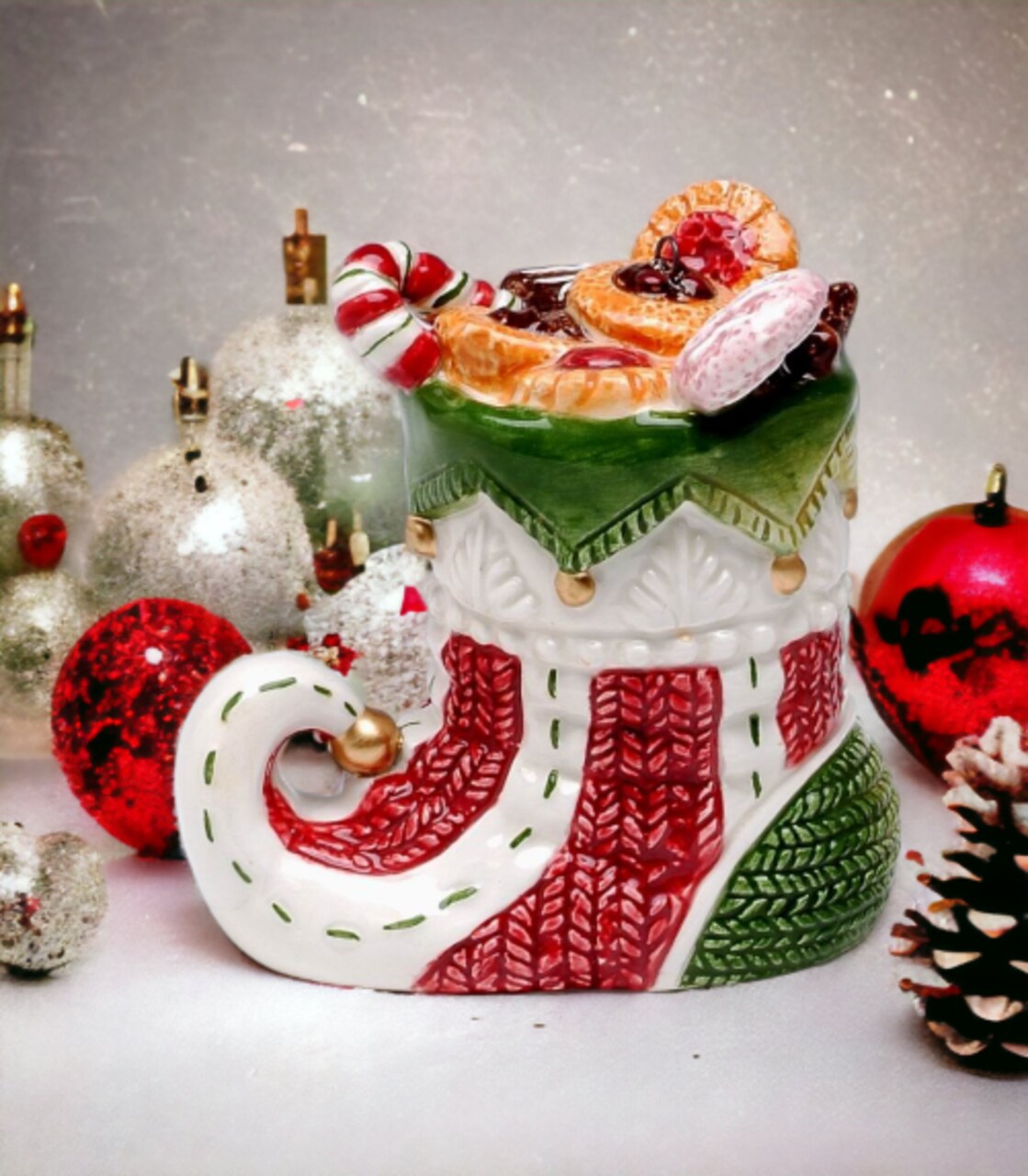 Ceramic Christmas Candy Can Boot Ornament, Home Décor, Gift for Her, Gift for Mom, Kitchen Décor, Christmas Décor
